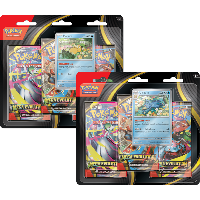Pokémon TCG: Mega Evolution Blister 3 Booster Psyduck/Golduck -Spanish-