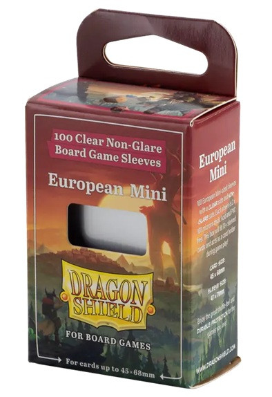 Dragon Shield Board Game Sleeves - Clear/NonGlare - European Mini 100ct. Card Size: 45x68mm / Sleeve size: 47x71mm