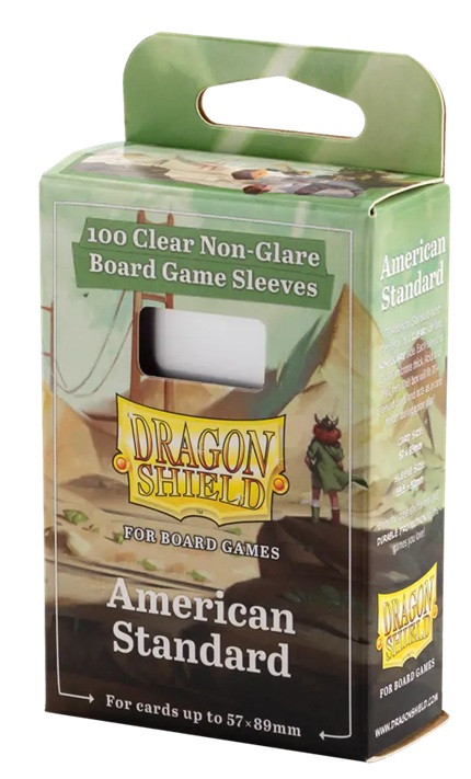 Dragon Shield Board Game Sleeves - Clear/NonGlare - American Standard 100ct. /Card size: 57mm x 89mm, Sleeve size: 59.5mm x 92mm